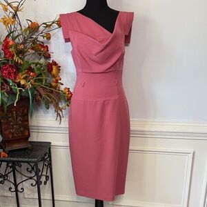 Black Halo Jackie O Pink Asymmetrical Neckline Fitted Wiggle Dress 6